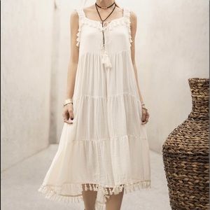 Moon River Cream Boho tassel dress M